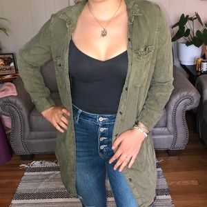 Long denim button up